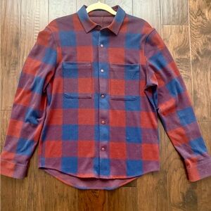 Lululemon Mens Masons Peak Flannel Shirt S Small Button Blue Red Plaid